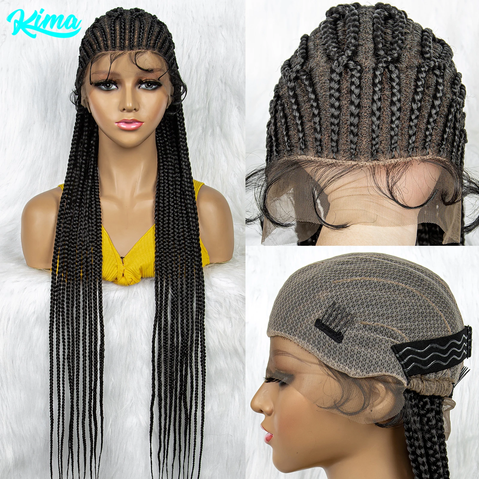 Kima Cornrow Box Braids Парик с детскими волосами Полные парики шнурка Синтетический парик фронта шнурка Коса Африканский