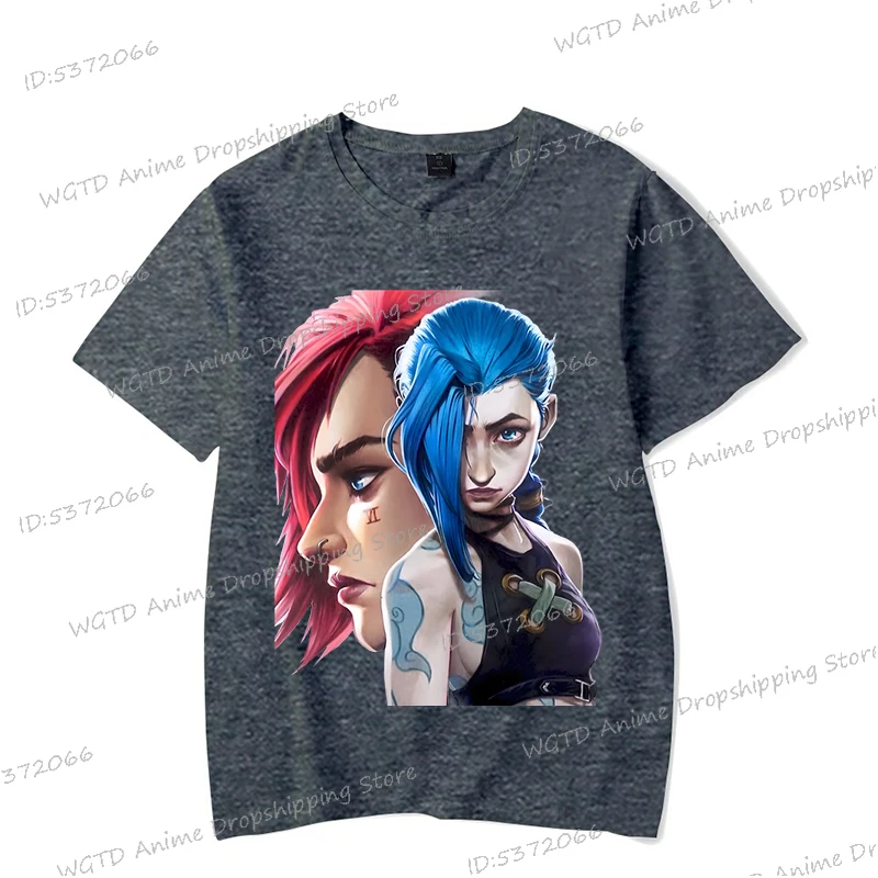 Фото Arcane Jinx and Vi футболка для мужчин и женщин креативная графическая футболка игровой подарок фанат новые топы Y2K модная уличная одежда с круглым вырезом в стиле аниме №3