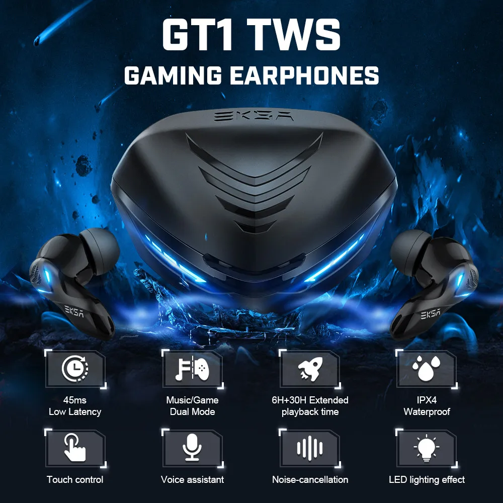 Фото Новинка Игровые наушники GT1 Bluetooth 5,0 Беспроводные наушники с микрофоном 45 мс низкая задержка TWS беспроводные наушники музыка/игровой режим №2