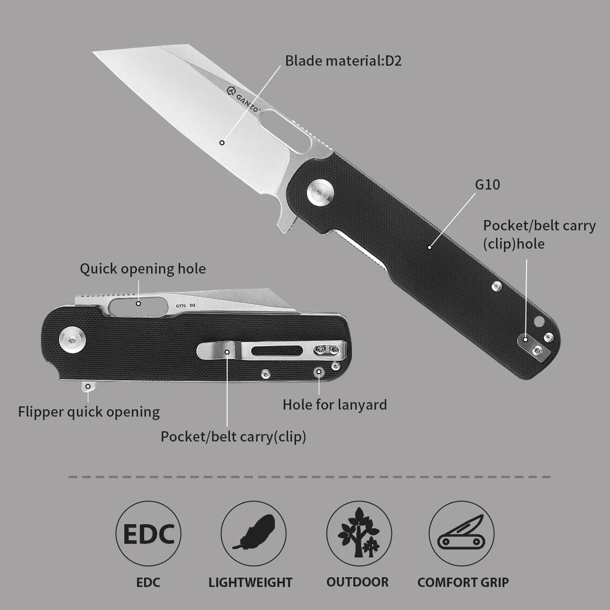 Горячий нож Ganzo FBknife G770, 60HRC D2, лезвие G10, складной нож, инструмент для выживания, карманный нож, тактический инструмент для кемпинга на открытом воздухе