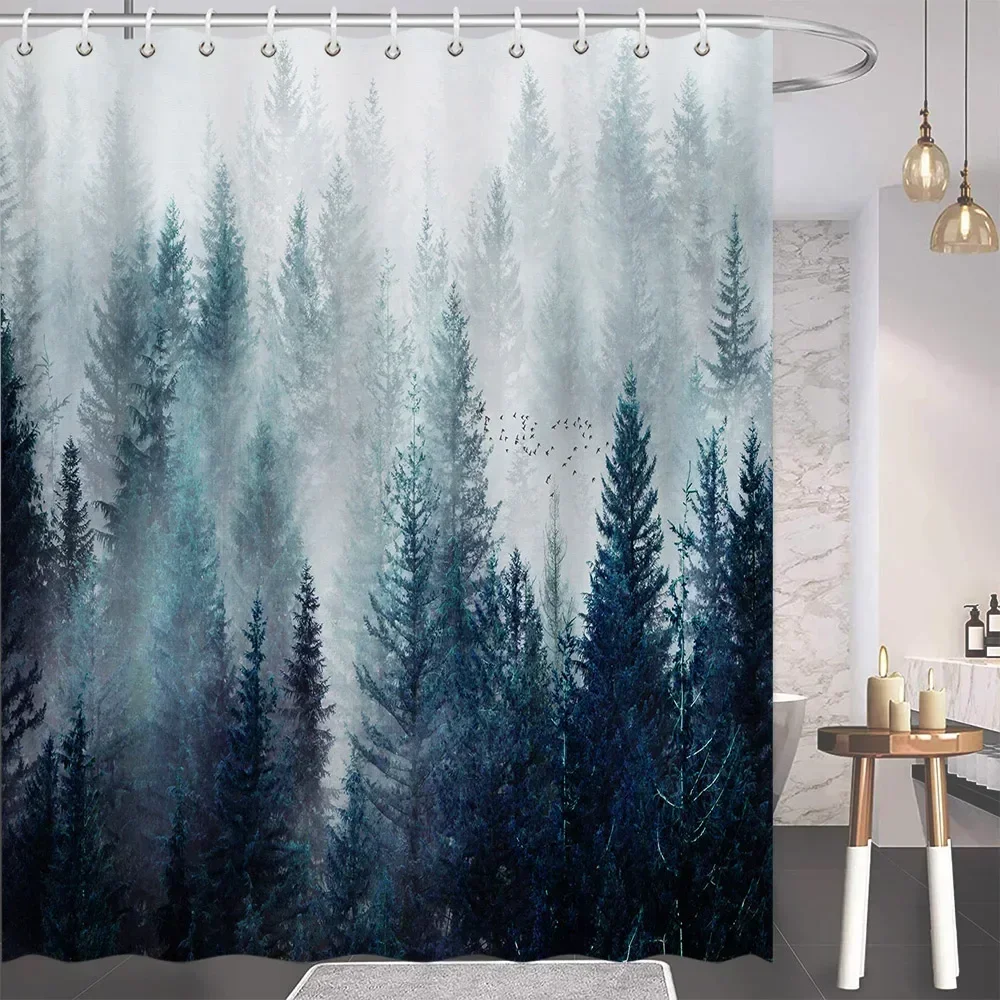 Фото Rideau de douche naturel HODecor, гри, blanc, montagnes, oiseaux, дляêt enrichie, оплата, ткань lavable №5
