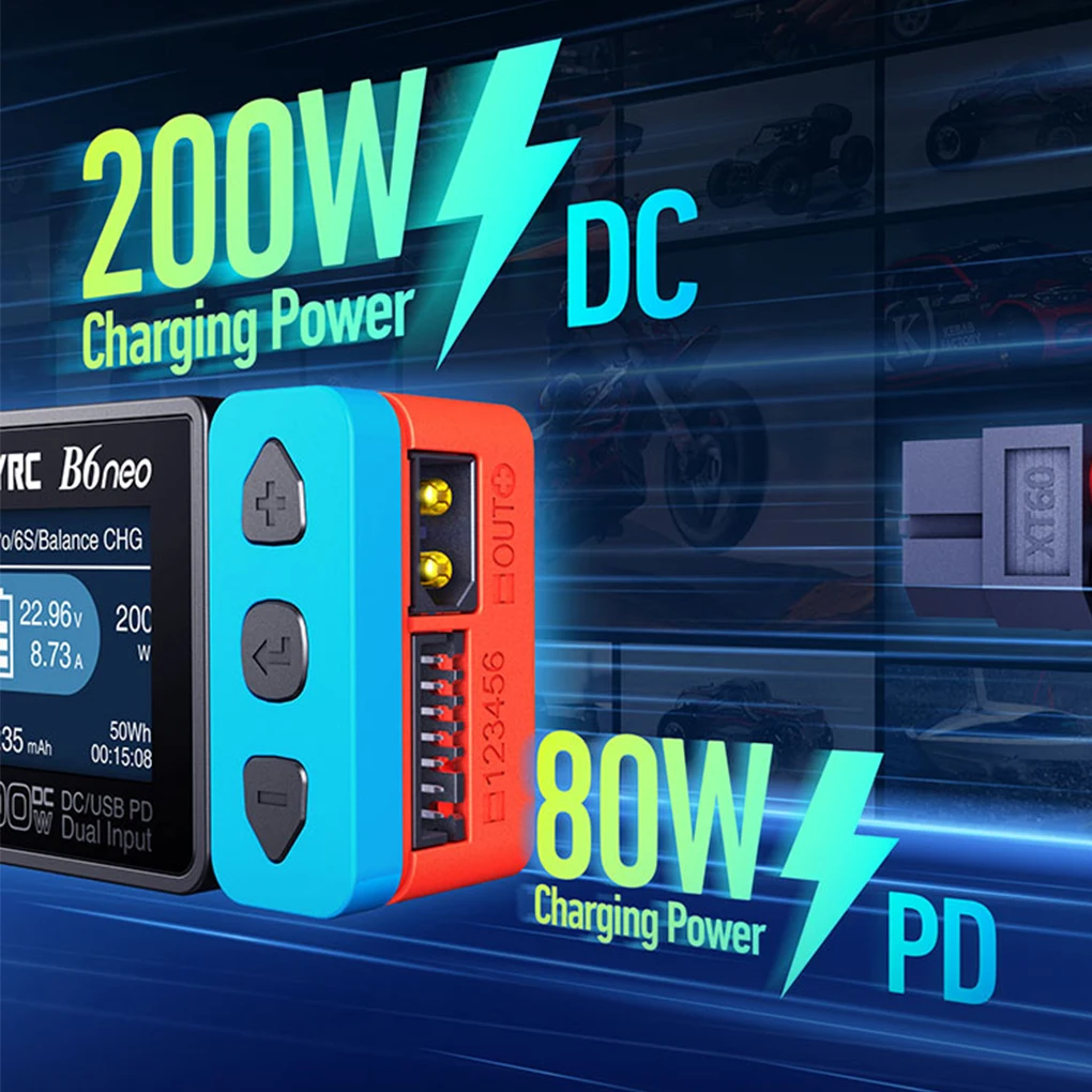 Фото Умное зарядное устройство B6neo DC 200 Вт PD 80 Вт для аккумуляторов LiPo/LiFe/LiIon/LiHV/NiMH/NiCd/Pb №4