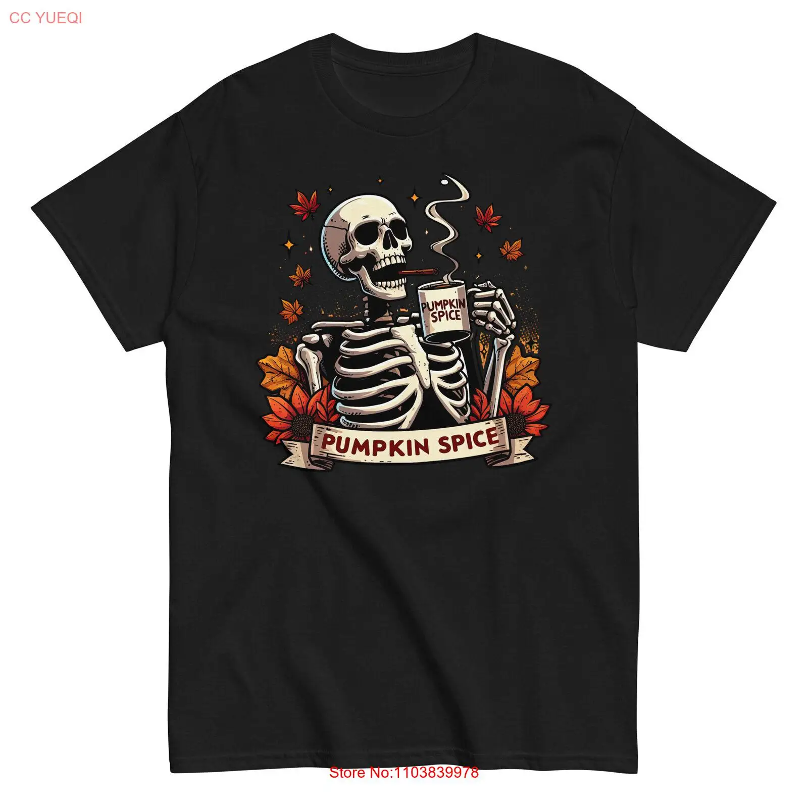 Забавный Скелет Питьевая Тыква Спайс футболка Хэллоуин Череп с латте Spooky