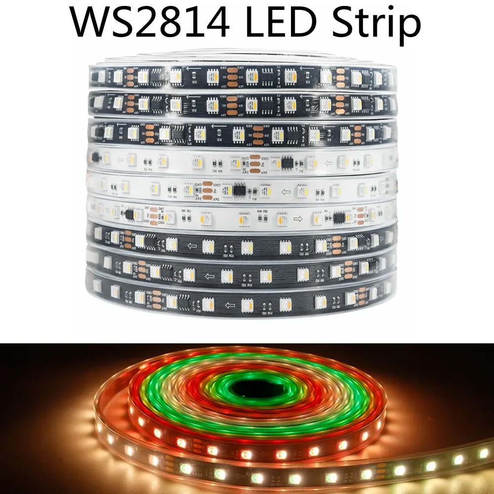 Светодиодная лента DC12V WS2814, черная печатная плата, 5 м, 150 светодиодов/300 светодиодов, IP30/65/67 RGBLed, RGBWW, адресная пиксельная SMD5050