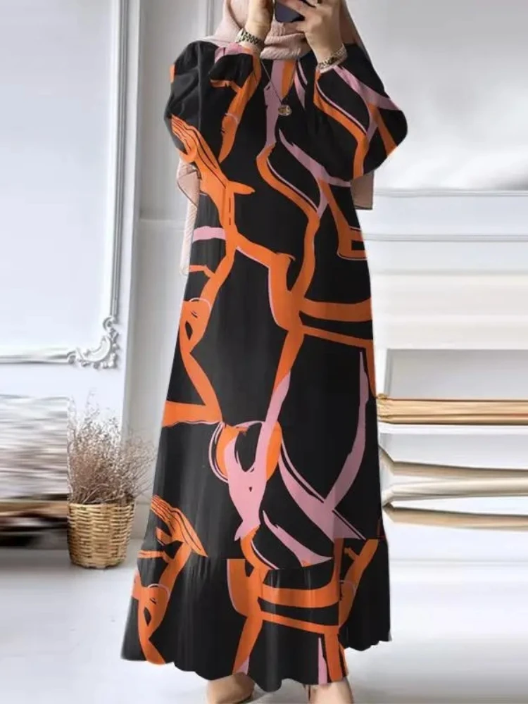 ИД мусульманское платье для женщин винтажное с оборками на подоле Abaya марокканские вечерние платья Рамадан на шнуровке кафтан мусульманский Дубай Арабский длинный халат 2024 (art.: 3920c4e9ef85d) - 3920c4e9ef85d