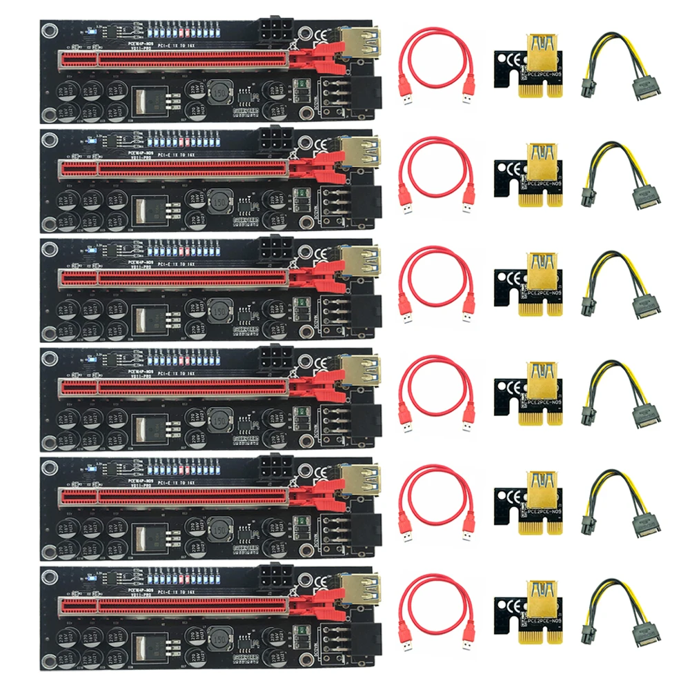 6 шт. PCIE Riser VER011 Pro USB 3,0 VER 011 Райзер для видеокарты кабельный Райзер PCI Express X16 расширитель адаптер карта для майнинга BTC