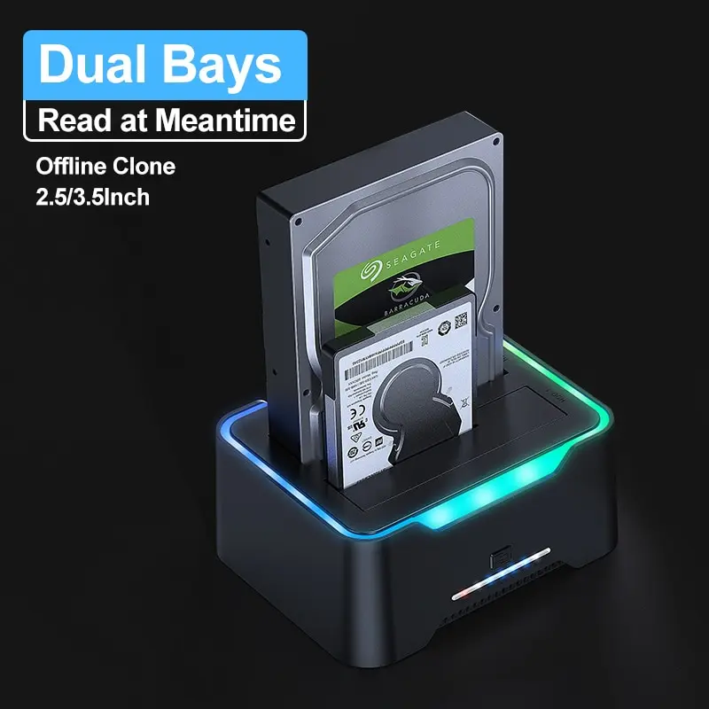USB 3,0 для SATA Dual Bay RGB эффект лампы жесткий диск 2,5/3,5 дюйма корпус жесткого диска док-станция офлайн клон HDD SSD