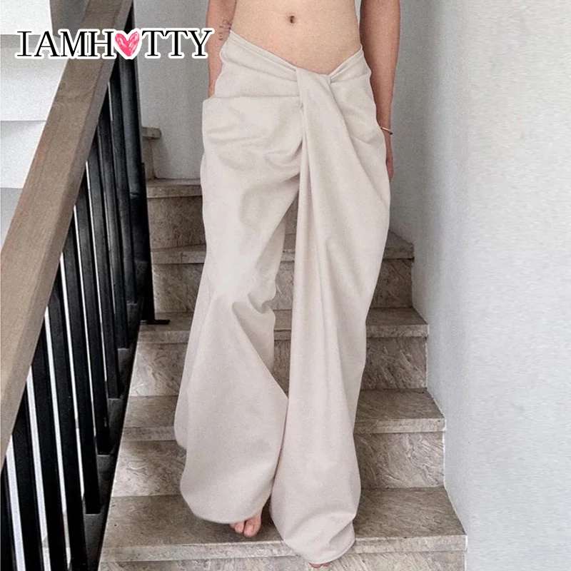 IAMHOTTY Винтажные Широкие Брюки С Низкой Талией И Леопардовым Принтом В Стиле Пэчворк
