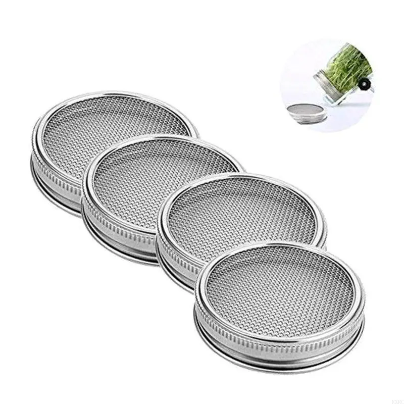 KXRC 4PCS/SET SEED SPUTING LIDS 304 Фильтр из нержавеющей стали сетчатой ​​сетчатый экраны экрана для широких банок масонов для
