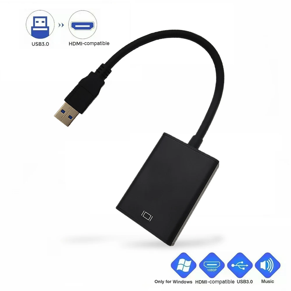 Фото USB 3,0 к HDMI-совместимый Внешний видео адаптер кабель Портативный Видео Аудио конвертер 1080P диск бесплатно для настольного ноутбука ПК №2
