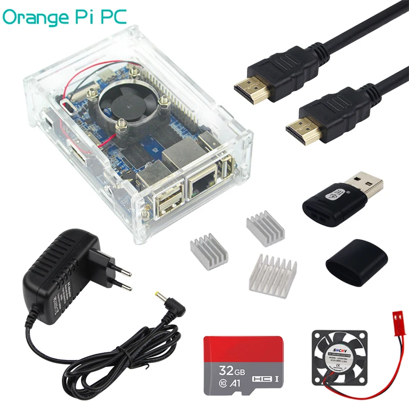 Модуль платы Orange Pi PC 1 ГБ ОЗУ с акриловым охлаждающим вентилятором для чехла, теплоотвод для Android Ubuntu Debian, однобортный компьютер