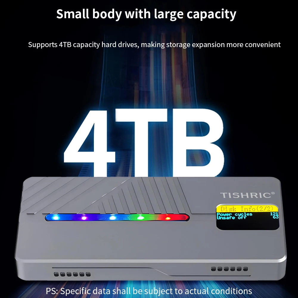 Фото TISHRIC 10 Гбит/с RGB M/B+M Key SSD M2 NVME NGFF Корпус внешнего жесткого диска M.2 Type C HDD Корпус с экраном дисплея для игр №4