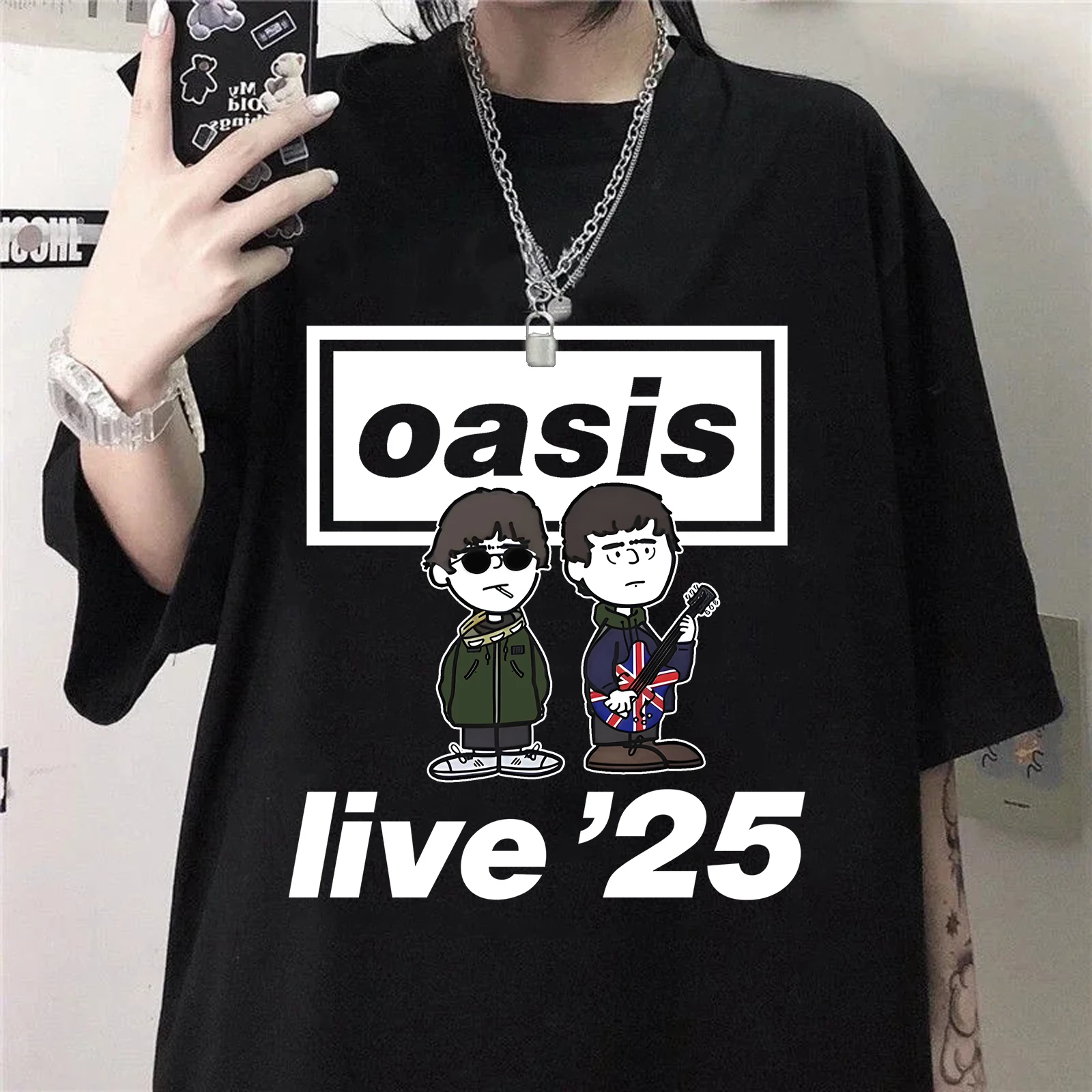 Футболка Oasis Live 25 Tour 2025 Harajuku для женщин и девочек Oasis, концертная музыка, летняя рубашка с круглым вырезом