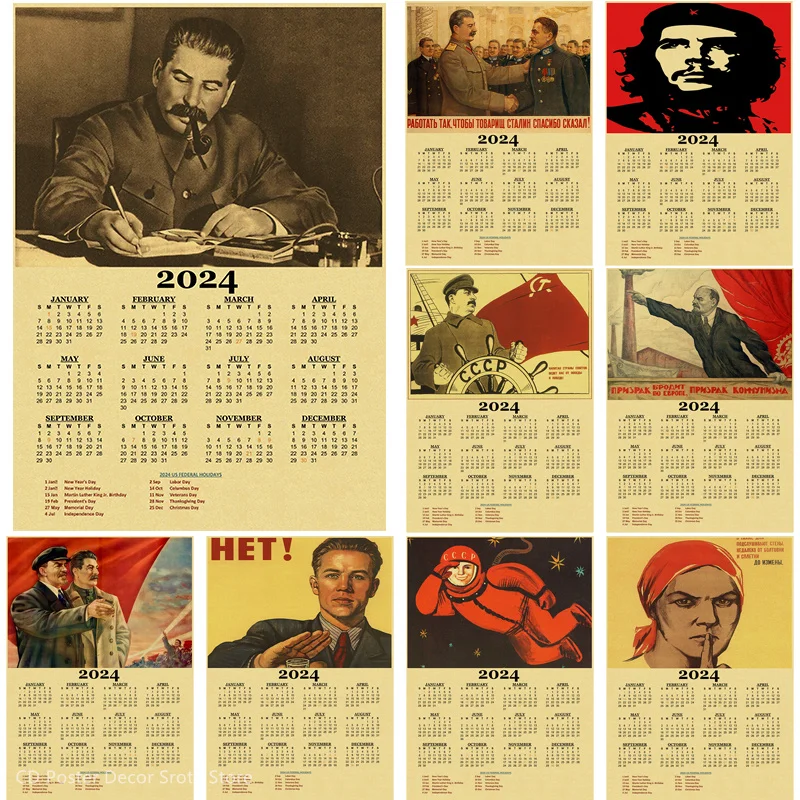 Календарь СССР 2024, плакаты, знаменитость, Сталин, Маркс, Ленин, принты в стиле ретро, плакат, Декор для дома, комнаты, подарок, эстетическое искусство, настенная живопись