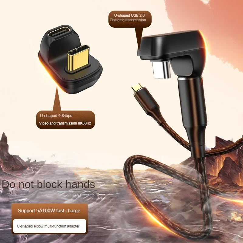 Переходник с Type C на Type C, USB 180, Тип C, штекер на гнездо, 40 Гбит/с, угол 100 градусов, вверх и вниз, удлинитель типа C, 8k60hz w