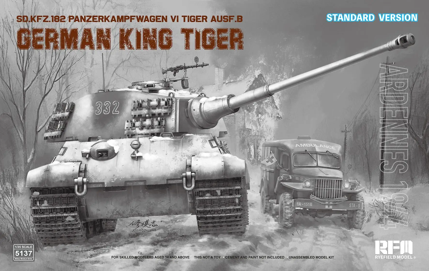 RYEFIELD RM5137 1/35 Sd.Kfz.182 Panzerkampfwagen VI Tiger Ausf.B «King Tiger» ARDENNES 1944 Стандартная версия