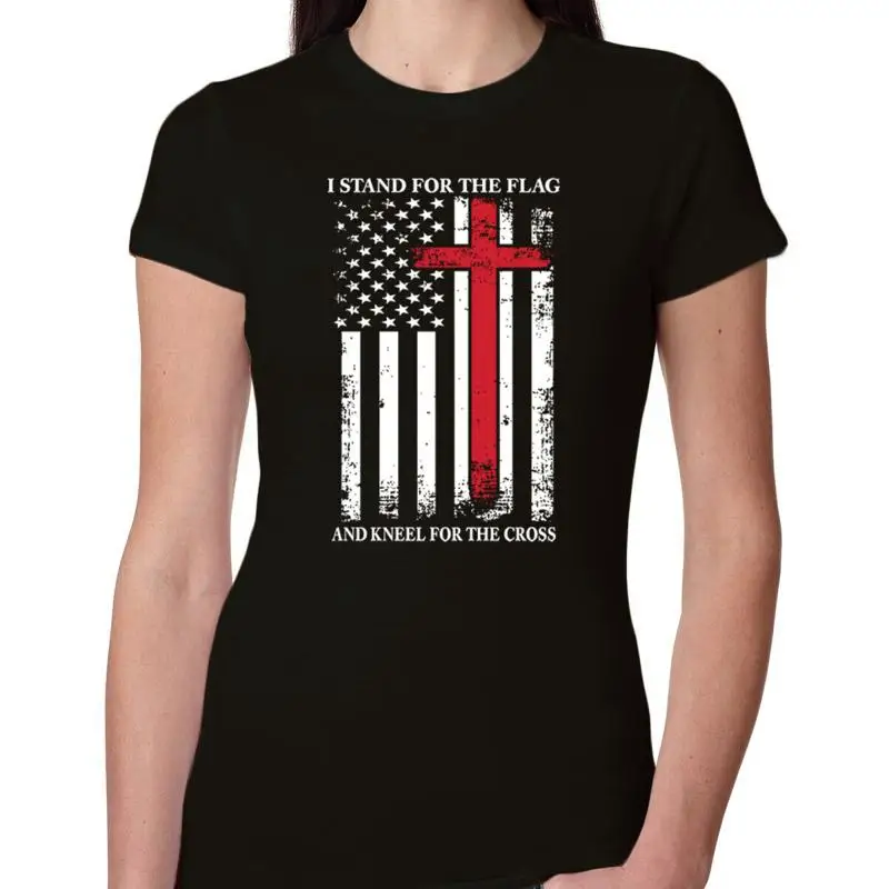 Флаг США I Stand for the And Kneel Cross Женская приталенная футболка для юниоров