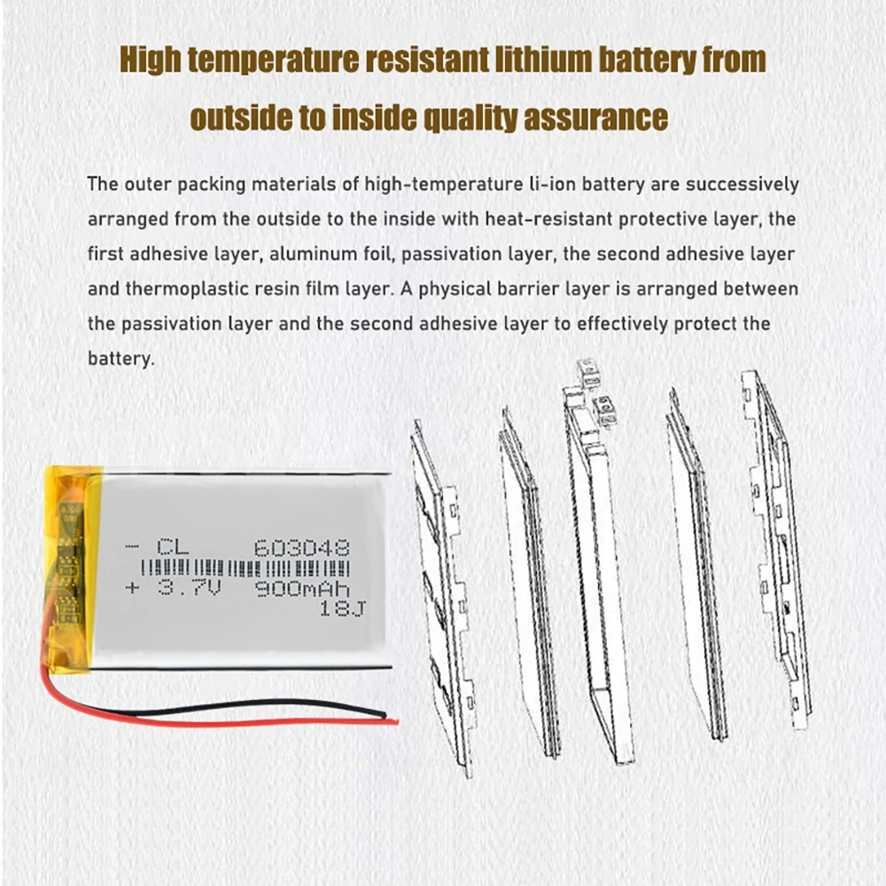 Фото 3,7 V Lipo cells 603048 900mah литиевая полимерная аккумуляторная батарея для MP3 MP4 GPS Bluetooth гарнитуры светодиодный лампы селфи-палки №3