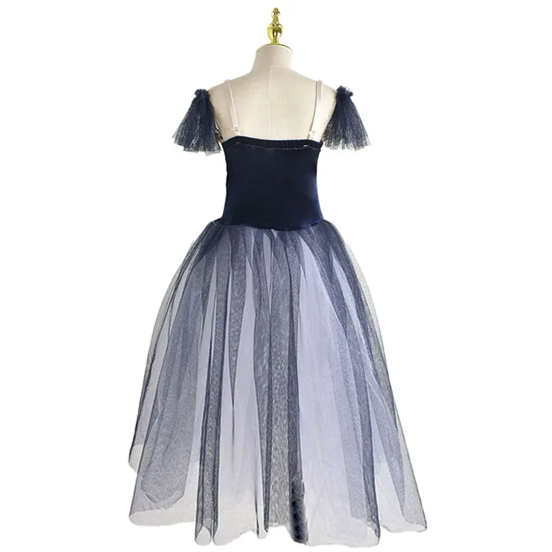 Фото Ballet Romantis Panjang Biru Kostum Ballet Wanita Gaun Tari Ballet Pertunjukan Anak Perempuan Rok Tutu Pakaian Tari Tulle №2