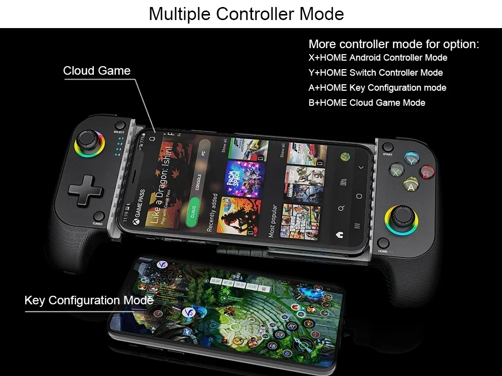 Фото Мобильный игровой контроллер для iPhone и Android Беспроводной игровой контроллер Bluetooth с подсветкой RGB Поддержка воспроизведения PS Remote Play Xbox №3