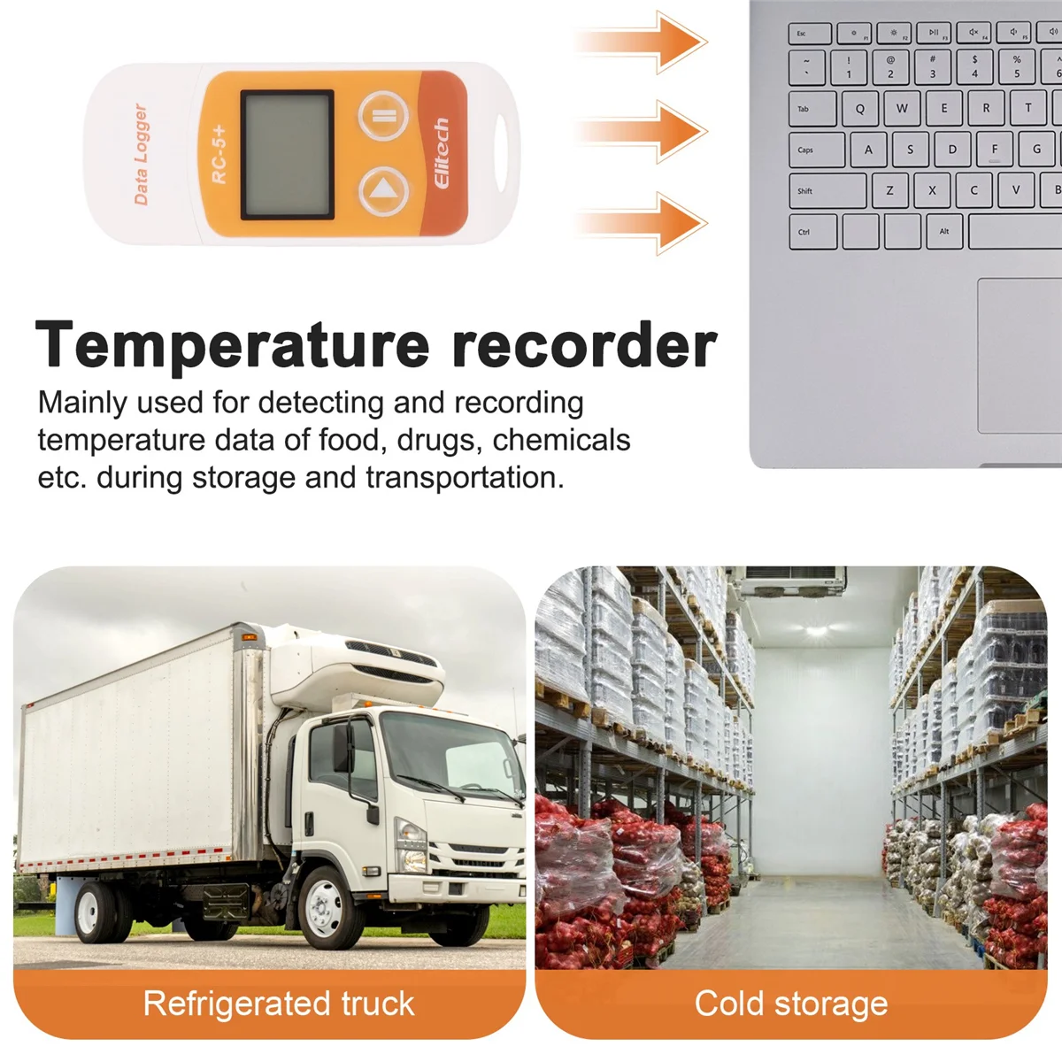Фото RC-5+ PDF USB-регистратор данных о температуре Многоразовый регистратор 32000 точек для холодильного оборудования, транспортировки холодной цепи №5