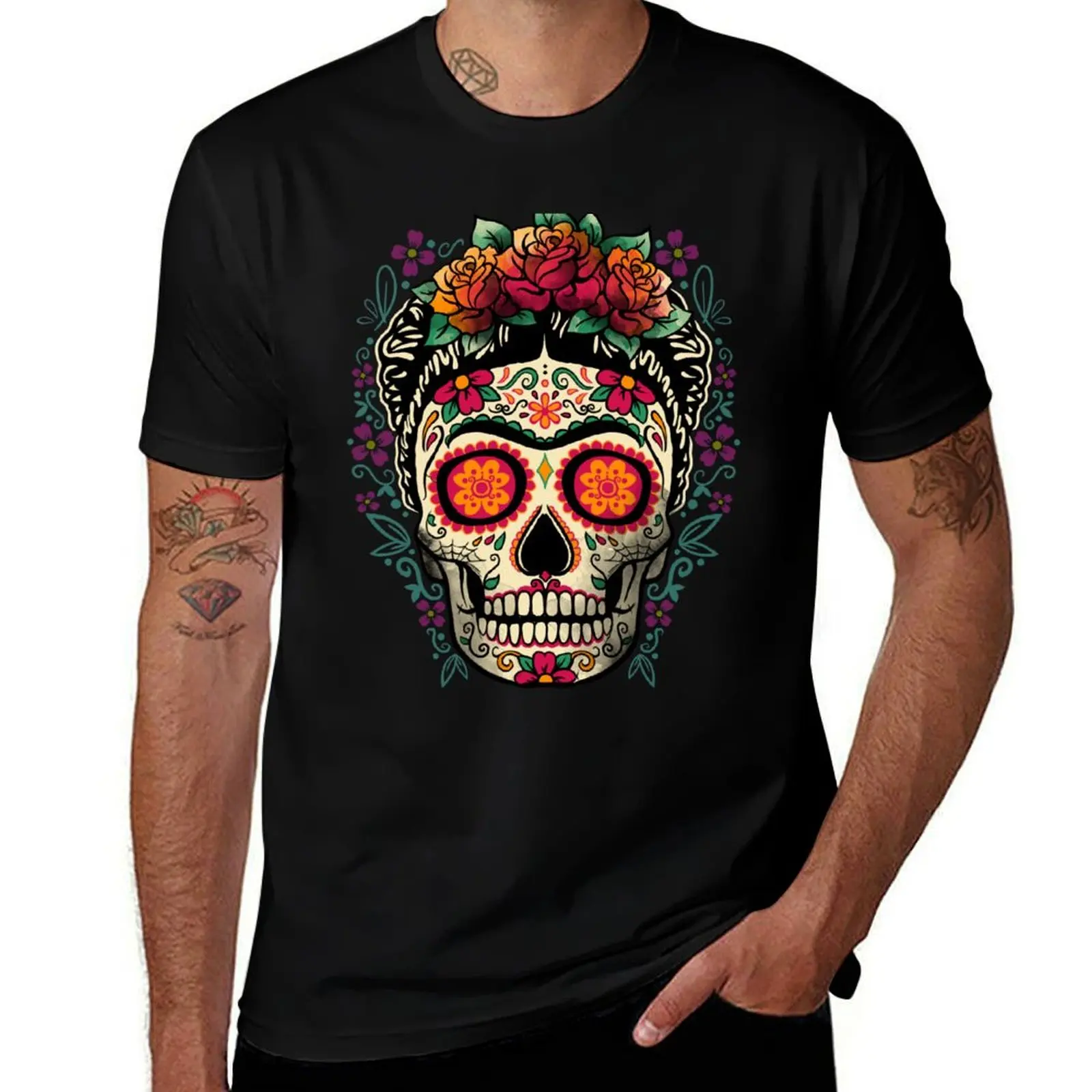 Футболка Frida Calavera, мужская рубашка Croswit, милые топы, простые футболки для мужчин в тяжелом весе