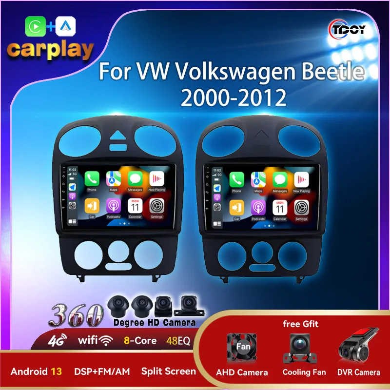 Android 13 Carplay Android Auto Беспроводной 8 ядер для VW Volkswagen Beetle 2000-2012 Авторадио Mulit Nederland Player 4G WIFI GPS