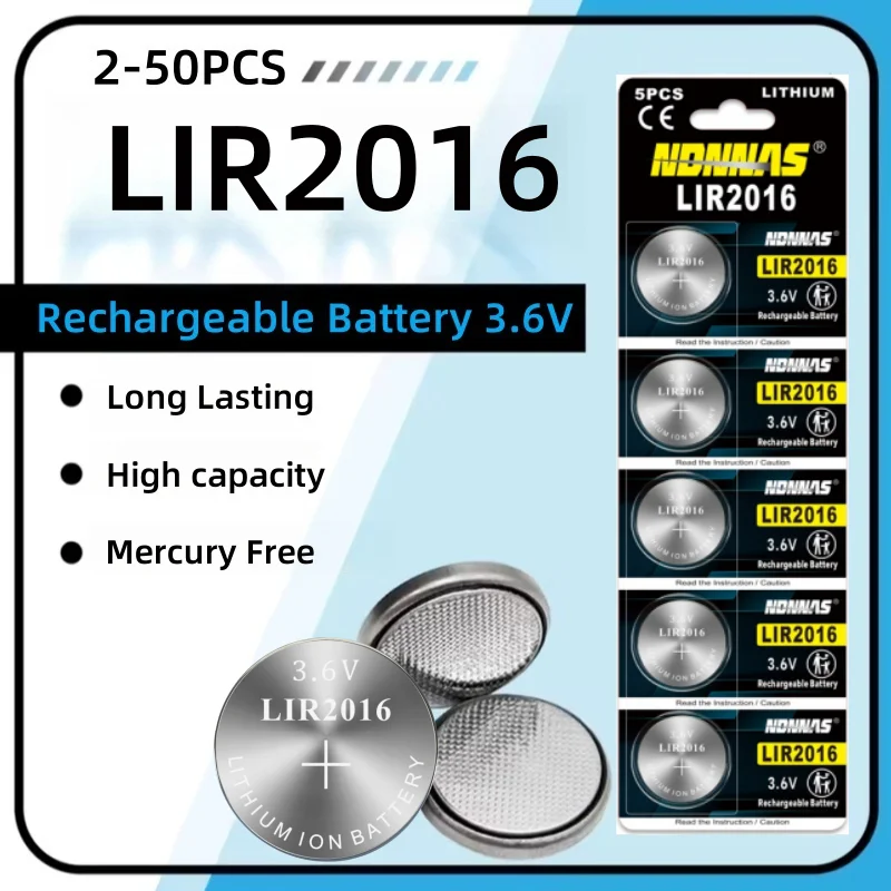 5-60 шт. LIR2016 литий-ионная аккумуляторная батарея 3,6 В заменяет CR2016 для противоугонного устройства с ключом дистанционного управления автомобиля