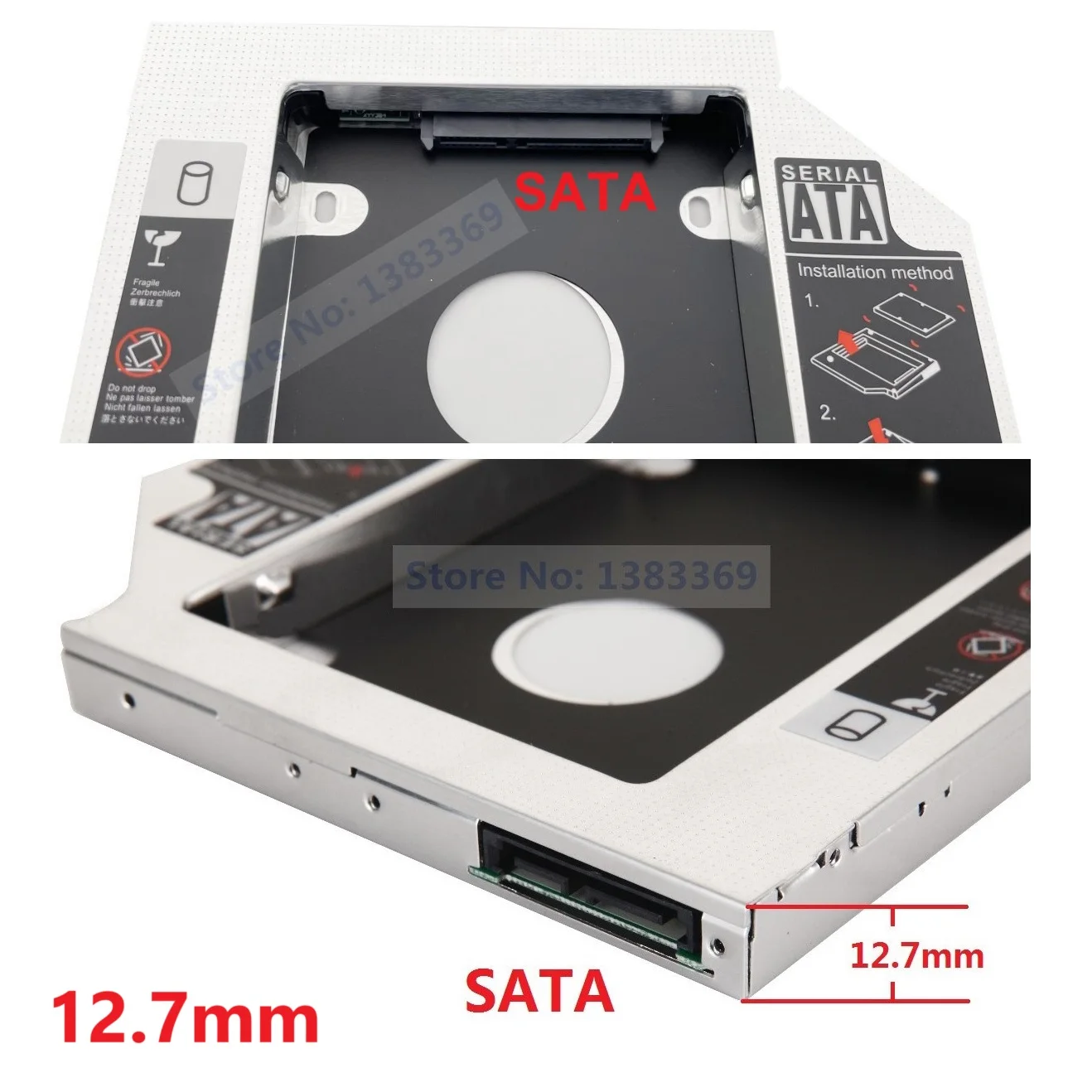 Фото 2nd 2.5 SATA Жесткий диск HDD SSD Корпус Оптический отсек Caddy Рамка 12,7 мм или 9,5 мм SATA 3.0 Для ноутбука Swap DVD ODD CD-ROM №3