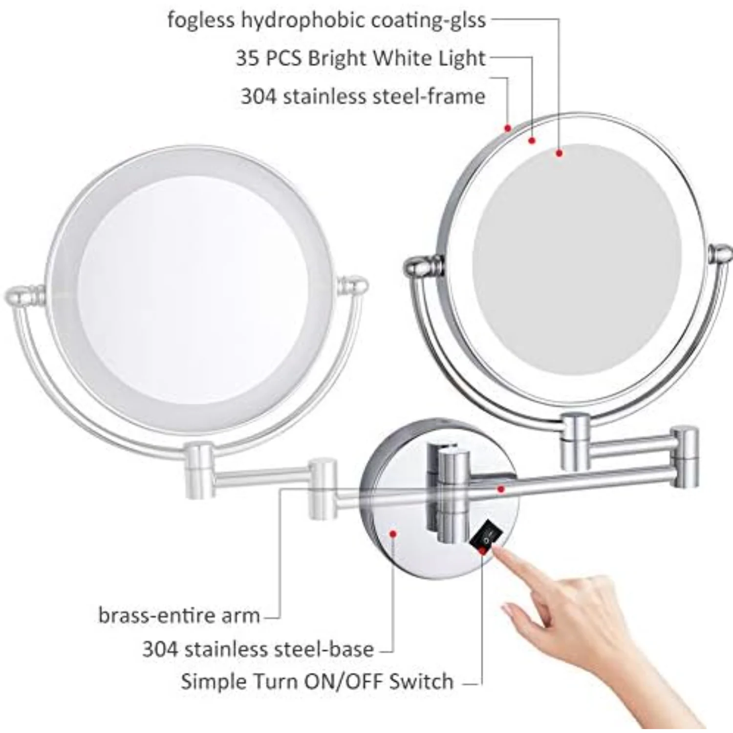 Rechargeable Makeup Mirror  Mounted with 3 Colors Mode LED Lights 7X Magnification,4000mAh Rechargeable Battery,8 Inch Touch Scr
