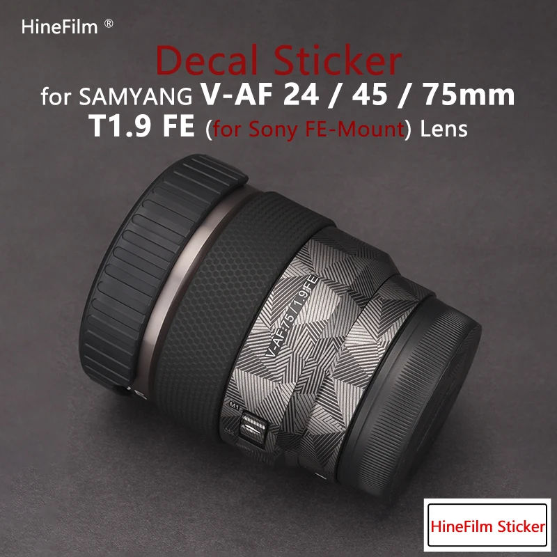 Hinefilm Skin для наклейки на объектив Samyang AF75 T1.9 для Samyang 75 мм 45 мм 24 мм T1. Кожа наклейки на объектив 9 FE AF45 T1.9, крышка объектива