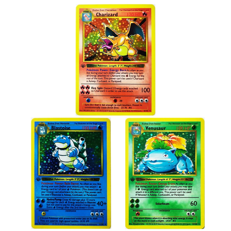 3 шт. коллекционные карты Pokemon 1996 1-е издание флэш-карты Charizard blastoisgame PTCG Game аниме коллекционные карты Подарочные игрушки