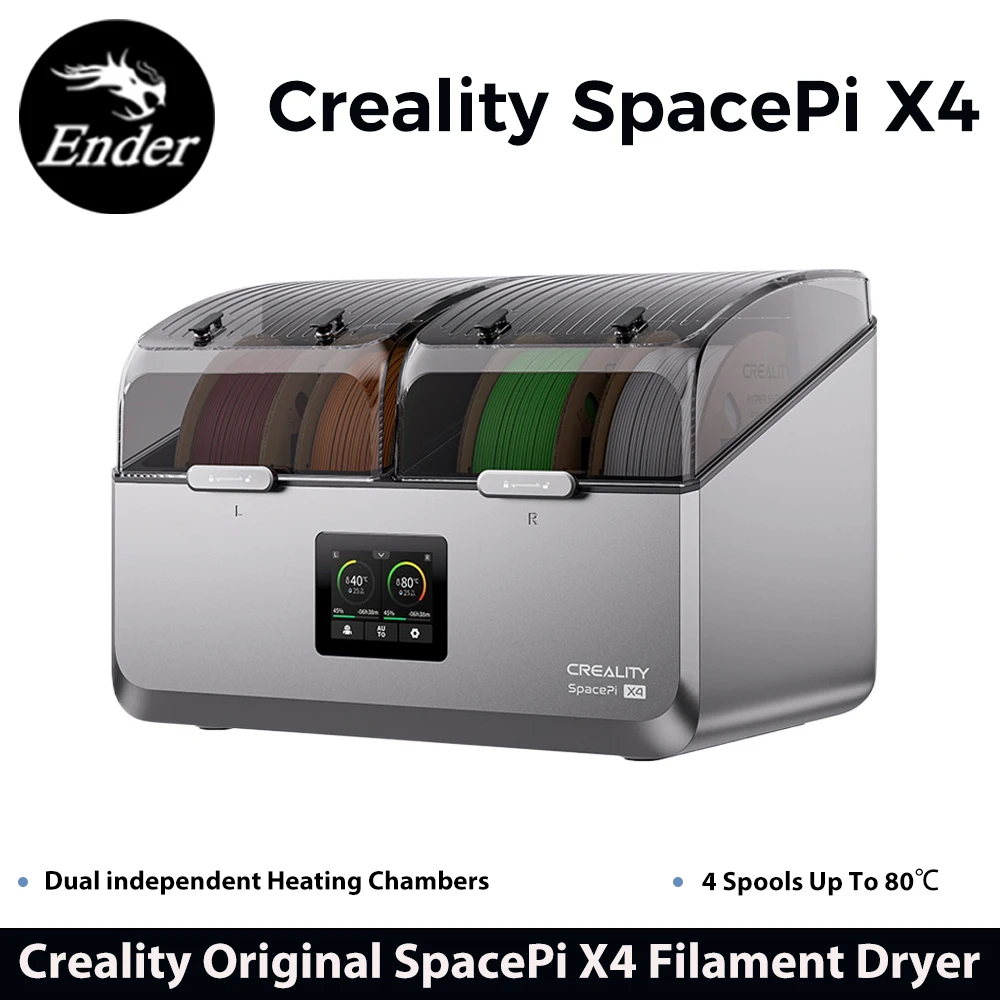 Оригинальная сушилка для нити Creality SpacePi X4 для всех 3D-принтеров, 4 катушки до 80 ℃   Двойные независимые нагревательные камеры, автоматические бесшумные