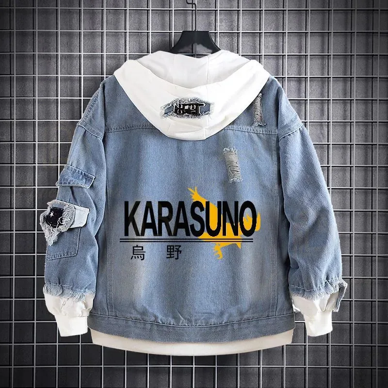Джинсовая куртка в стиле аниме Haikyuu, волейбольная куртка для юниоров, косплей, светло-голубое джинсовое пальто, толстовка с капюшоном для мужчин и женщин, повседневная куртка для детей