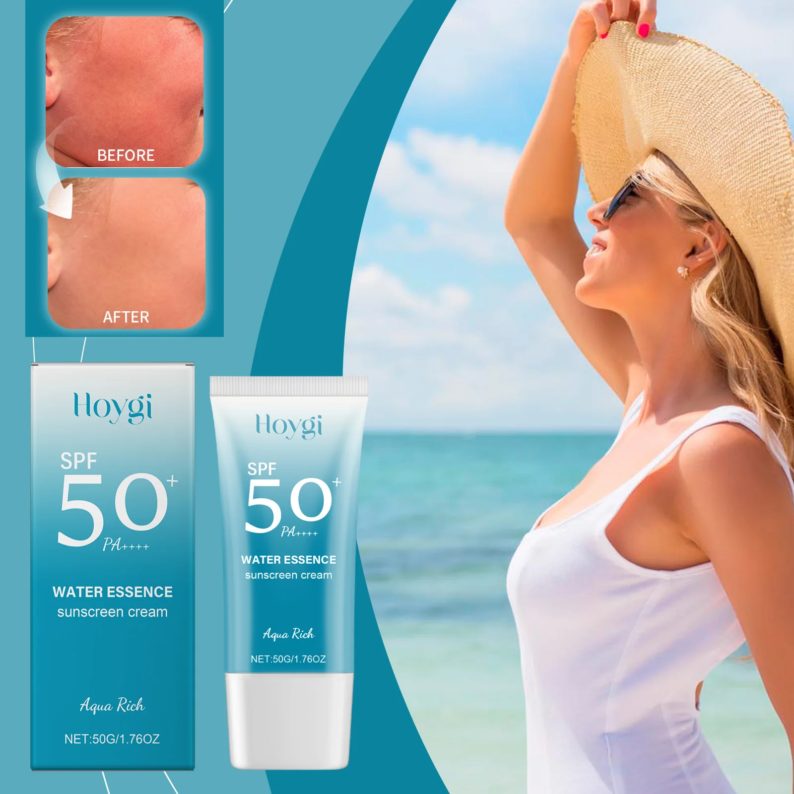 Фото SPF 50+ PA++++ Солнцезащитный крем Water Essence — увлажняющий крем с защитой от ультрафиолета для лица, легкий и нежирный №3