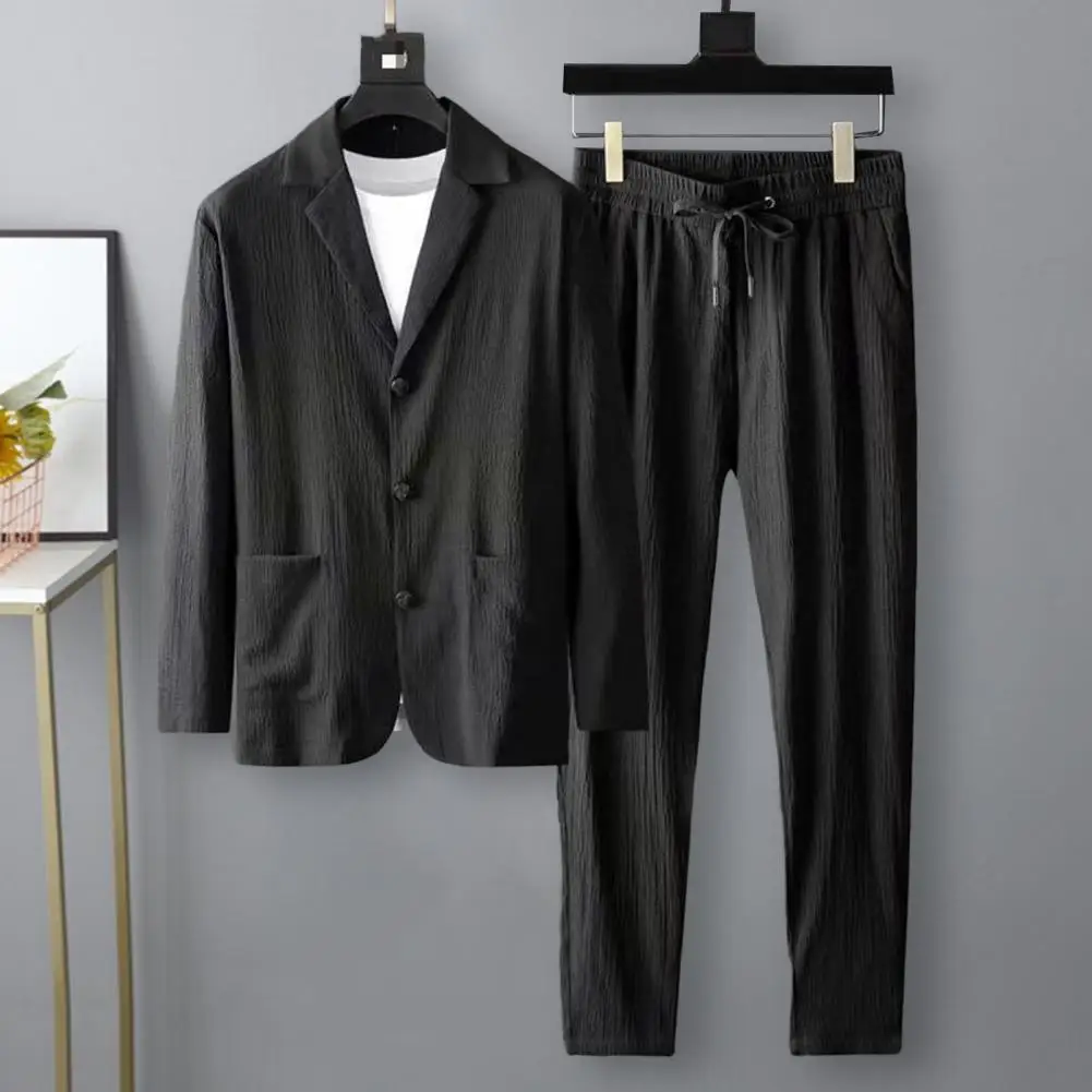 Celana Blazer Pria Musim Semi Musim Panas Jaket Berlipat Garis-garis Panjang Celana Color 70 LAN Kasual Set Dua Trapstar