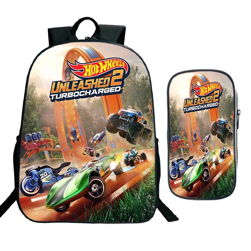 Рюкзак с принтом Hot Wheels и сумками-карандашами, комплект из 2 предметов, школьные сумки для мальчиков и девочек, крутые грузовики, сумка для книг, рюкзак для автомобилей (art.: 3920cfaaa01f3) - 3920cfaaa01f3