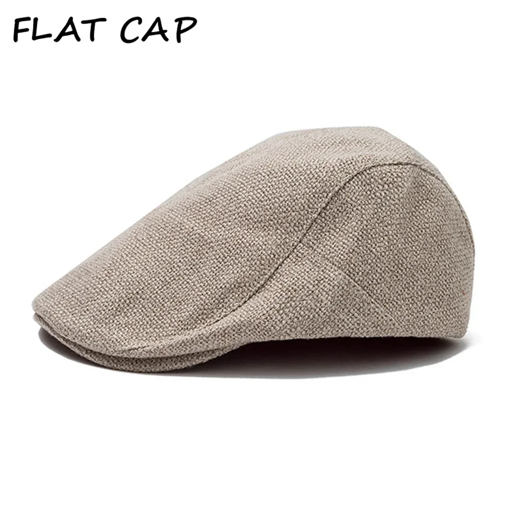 Фото FLAT CAP Летний мужской берет Льняная фуражка Регулируемая кепка газетчика Дышащая винтажная однотонная черная шляпа плюща с утконосом Оранжевый Черный №2