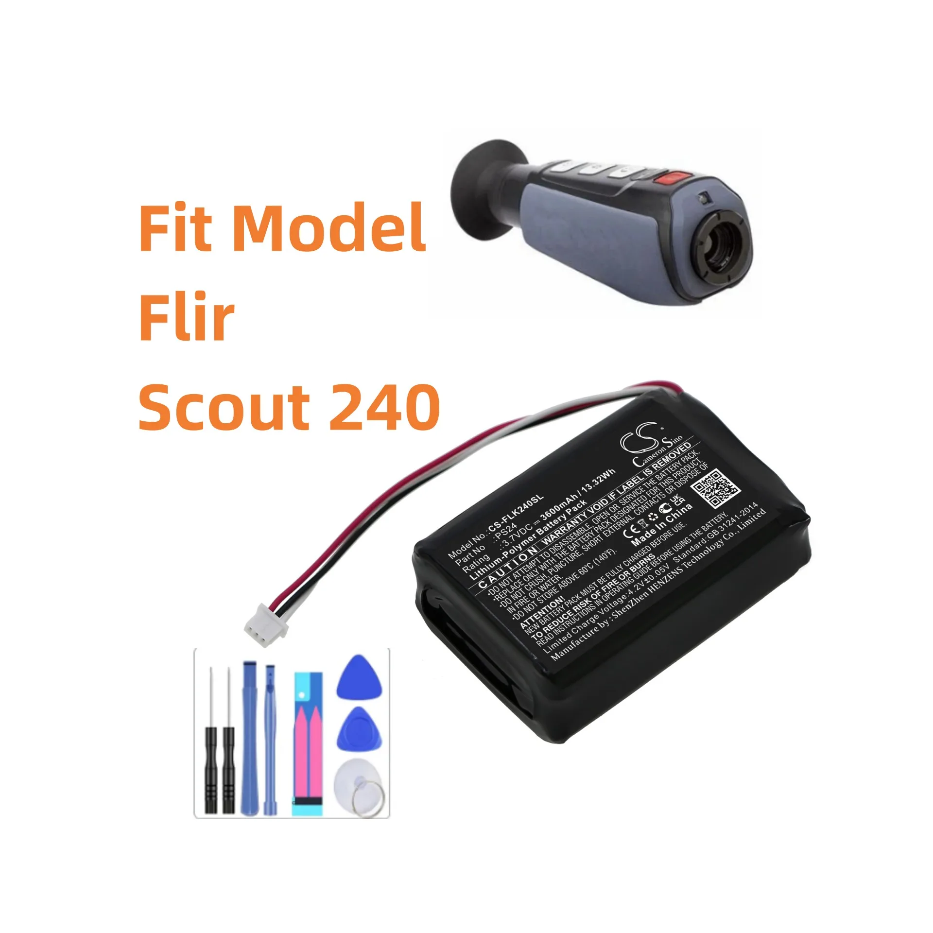 Аккумулятор для тепловизора Flir Scout 240 PS24, 3600 мАч/13,32 Втч, литий-полимерный, 3,70 В