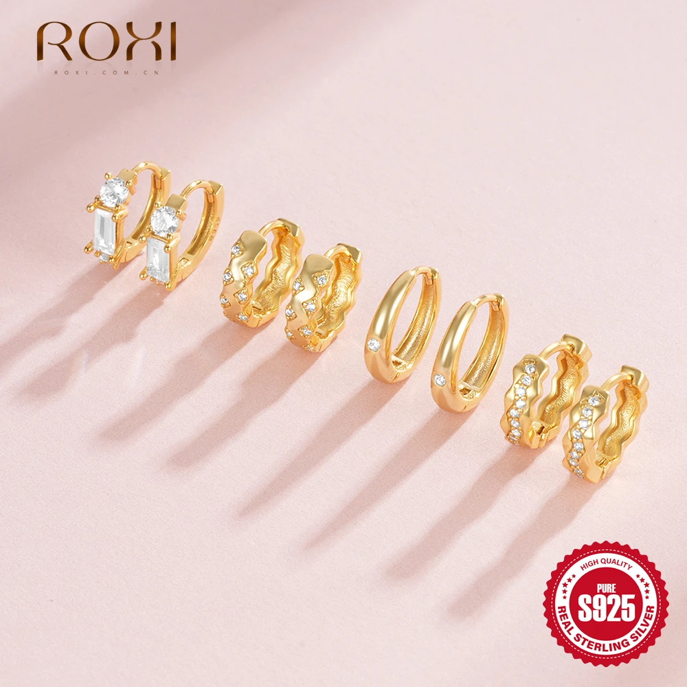 Женские серьги ROXI из стерлингового серебра 925 пробы, серьги-кольца с цирконием в форме луны/волны/капли для женщин, роскошные ювелирные изделия для свадебной вечеринки