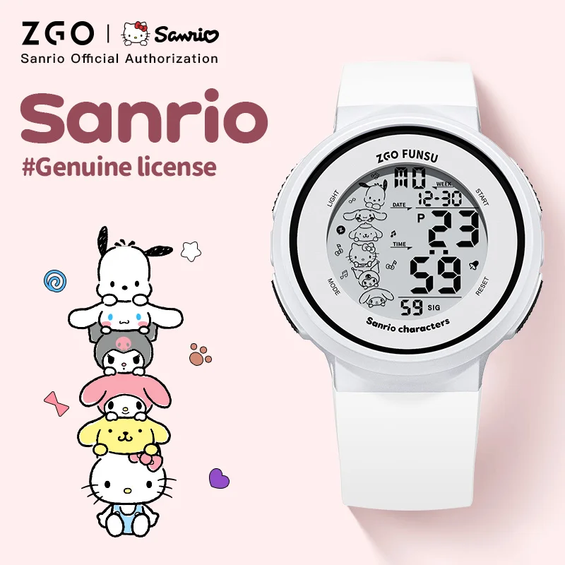 Детские цифровые часы ZGO Sanrio, студенческие белые повседневные спортивные электронные часы с таймером и будильником, подарок 8551