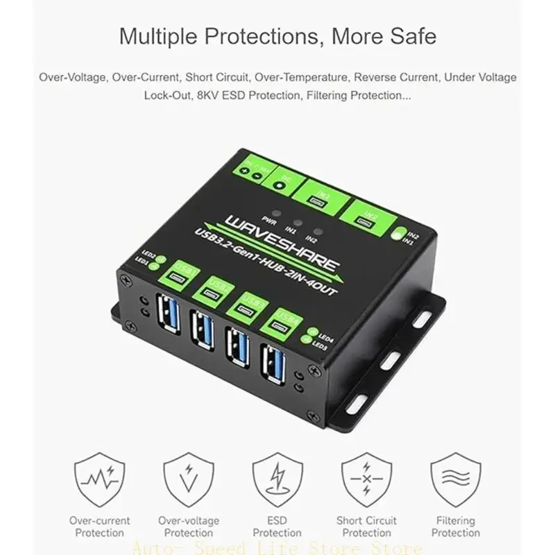 Фото Концентратор 02DA USB 3.2 2 в 4 выхода, расширенные порта, переключаемые входы, улучшенная технология MTT №2