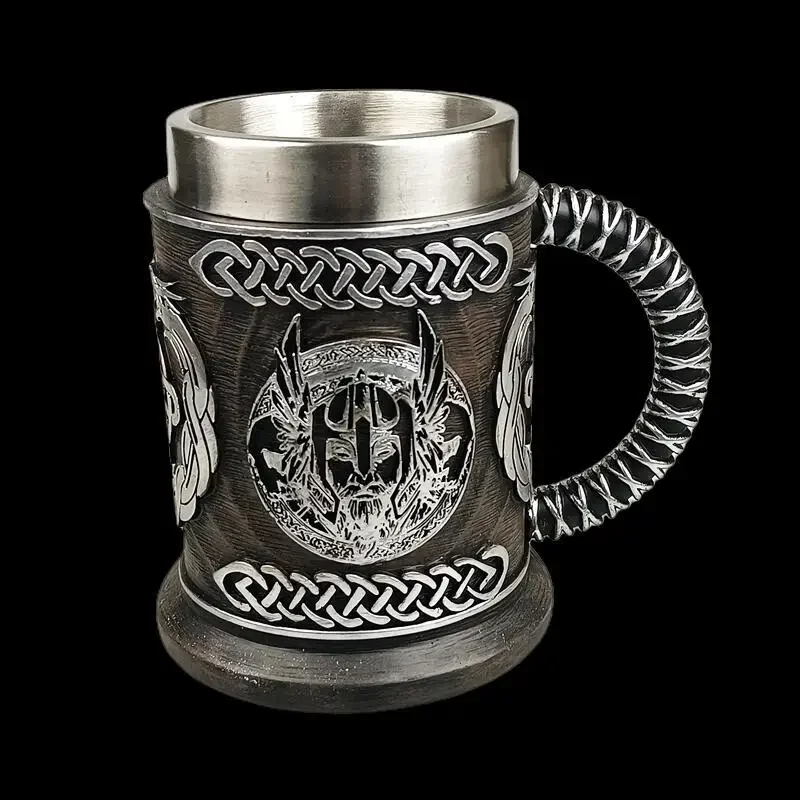 Фото Новая скандинавская мифология God of War Odin Cup Немецкое ведро Пивная кружка Средневековая винтажная чашка для кафе из нержавеющей стали Чашка для чая Барная пивная кружка №5