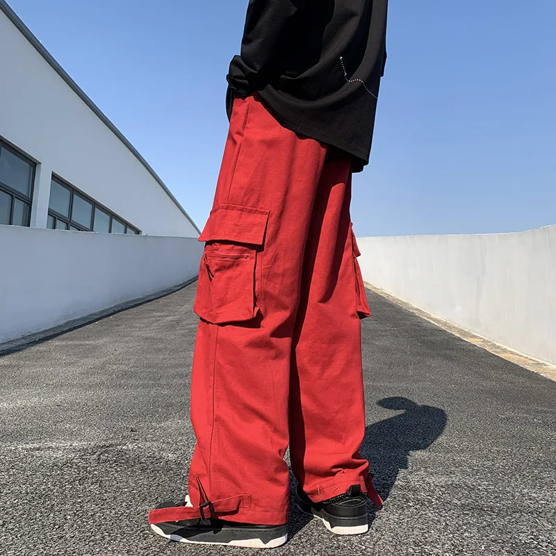 Wide leg work pants for men, spring Japanese retro high street trend design, straight leg loose casual long pants