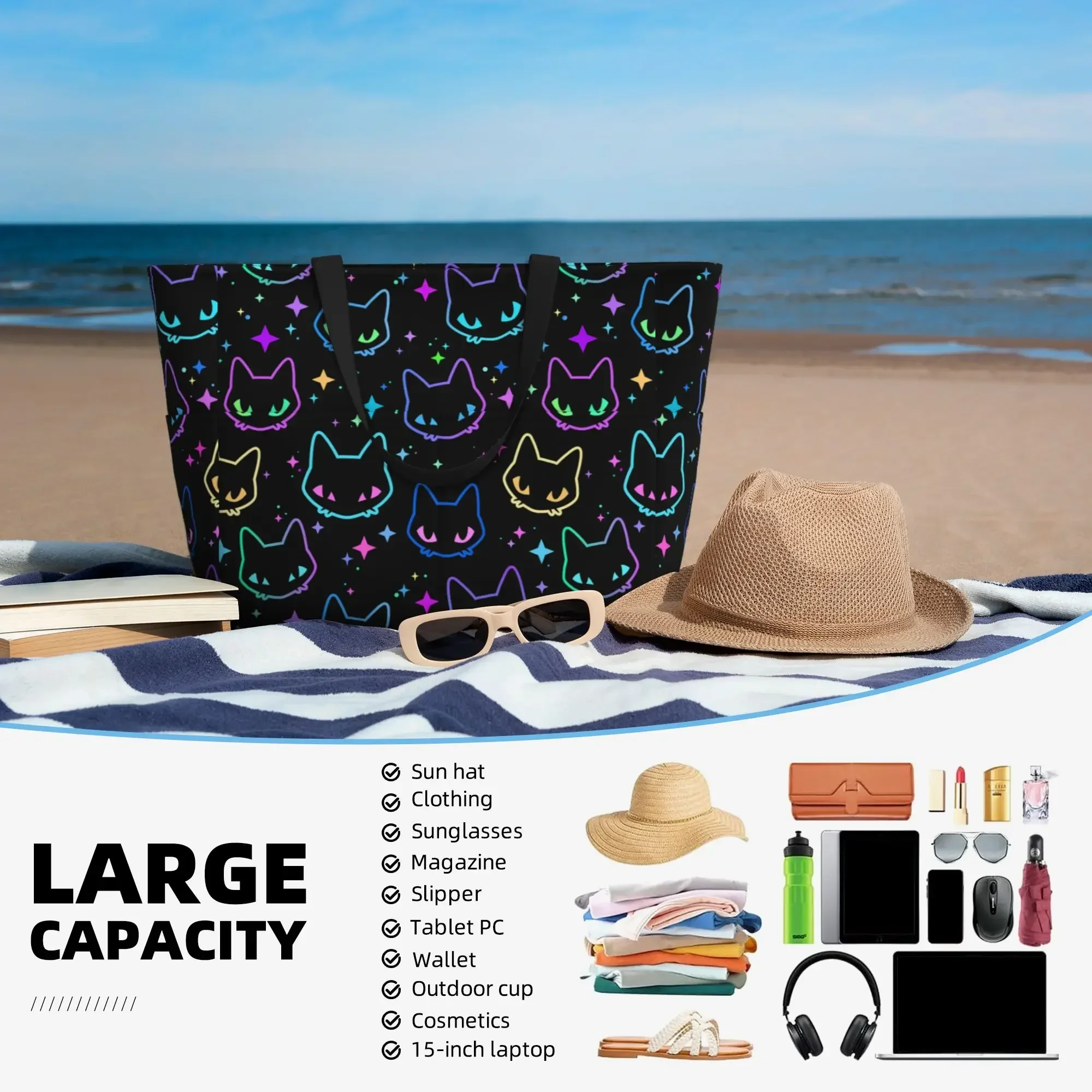 Фото Гранд-сумка Plage étanche со скоростью Comercial de chat Desenon Colorées pour femmes, четыретрееtout Financial au sable, sacs de piscine pour vo №4