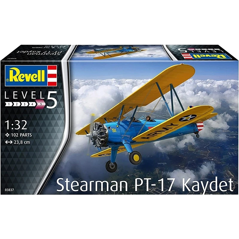 Пластиковая модель Revell 03837, масштаб 1/32, американский тренажерный истребитель Stearman PT-17 Kaydet
