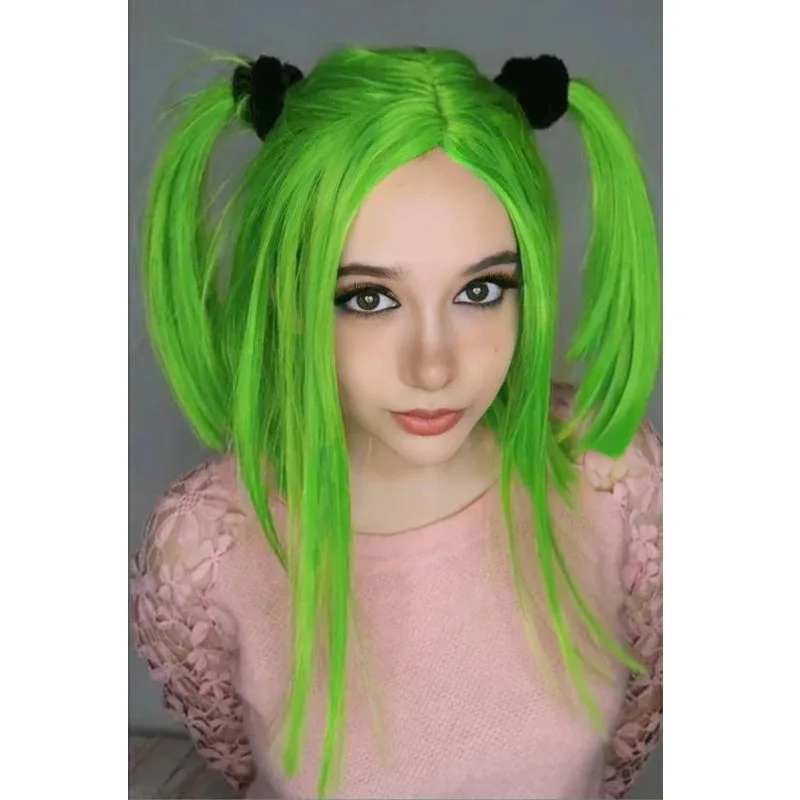 Фото Новая модель парика HAIRJOY для костюмированного косплея, синтетические волосы, короткие прямые, средний пробор, боб, зеленые парики для женщин №2
