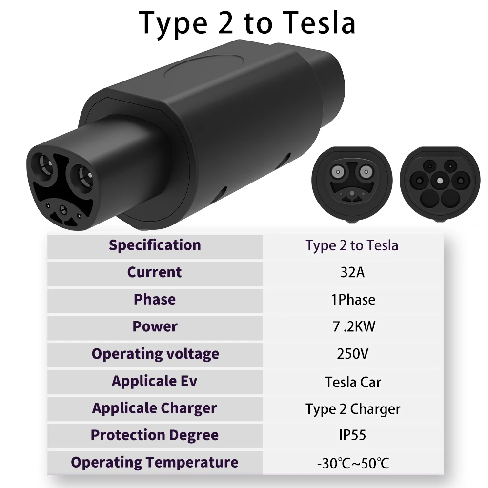 Фото Адаптер переменного тока 250 В Type2 к Tesla 32 А 7,2 кВт для зарядки электромобилей IEC 62196 на NACS 250 В для Tesla Model S/X/3/Y №3