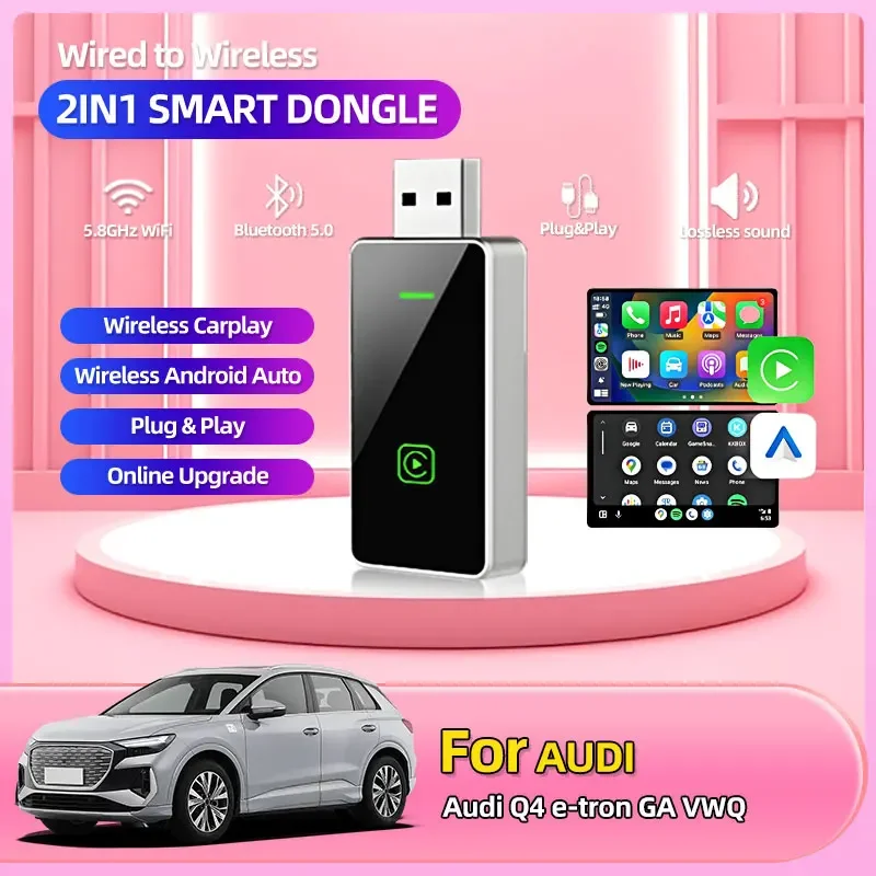 Для Audi Q4 e-tron GA VWQ модный беспроводной адаптер Carplay Android Auto 2 в 1 Smart Dongle 2025 5G WIFI для телефона iphone Android