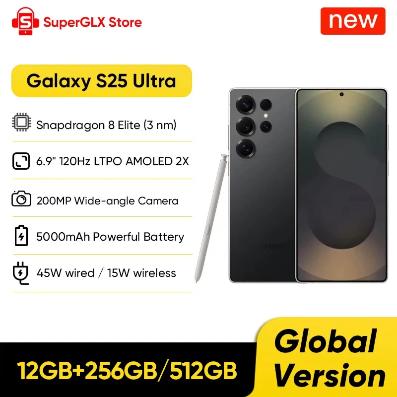 Новый смартфон Samsung Galaxy S25 Ultra 5G, 2025 год, Snapdragon 8 Elite, 6,9 дюйма, 120 Гц, динамический LTPO AMOLED, 2X дисплея, 200 МП, четырехъядерная камера с искусственным интеллектом